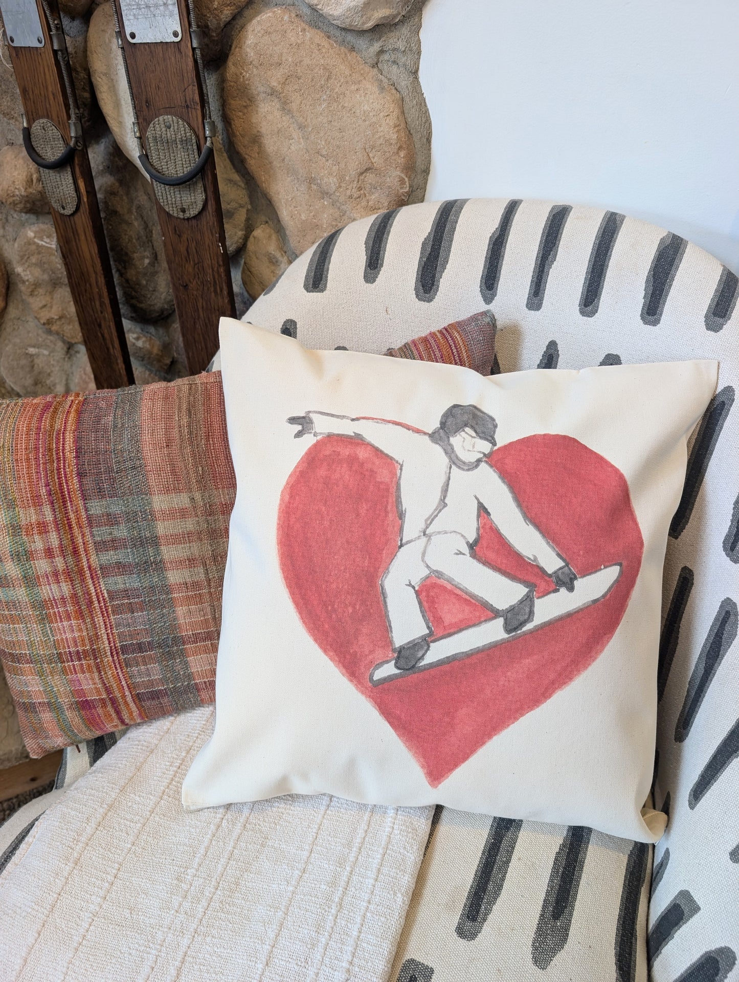 Snowboarding Love Watercolor Art Printed Canvas Pillow