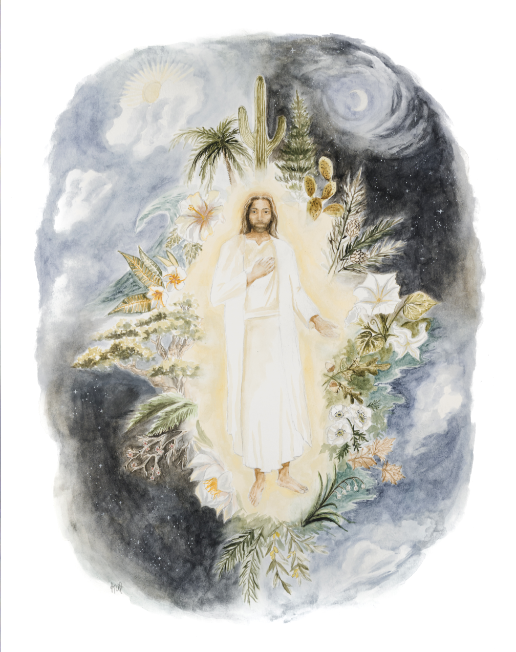 That I May Heal You - Christ with World Plants Trees and Flowers