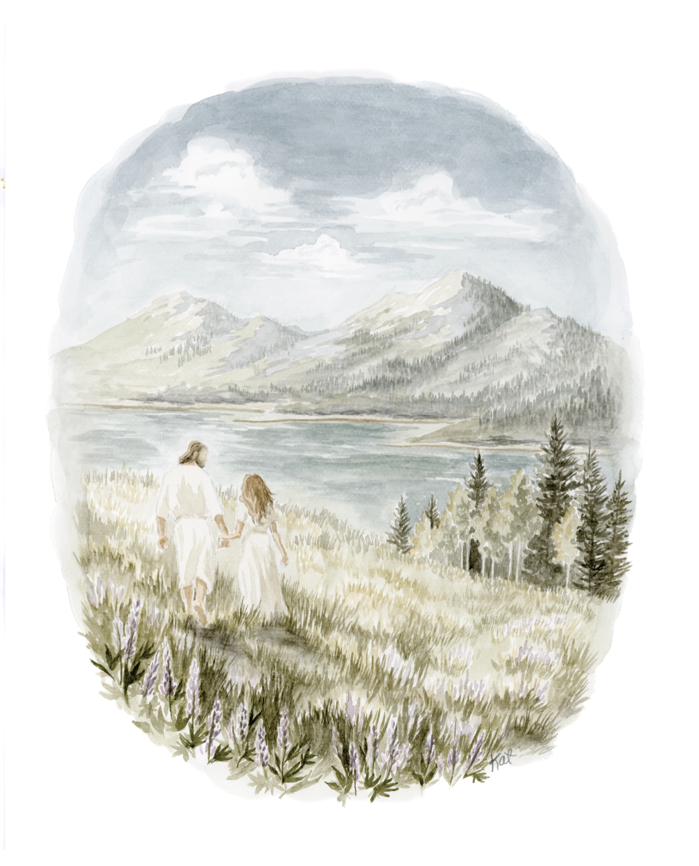 Walk With Me - Christ Walking With Woman, Young Woman With Christ