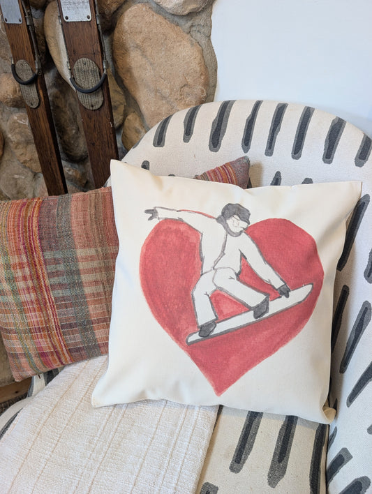 Snowboarding Love Watercolor Art Printed Canvas Pillow