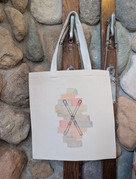 Ski Crossing Watercolor Art Printed Canvas Market Bag