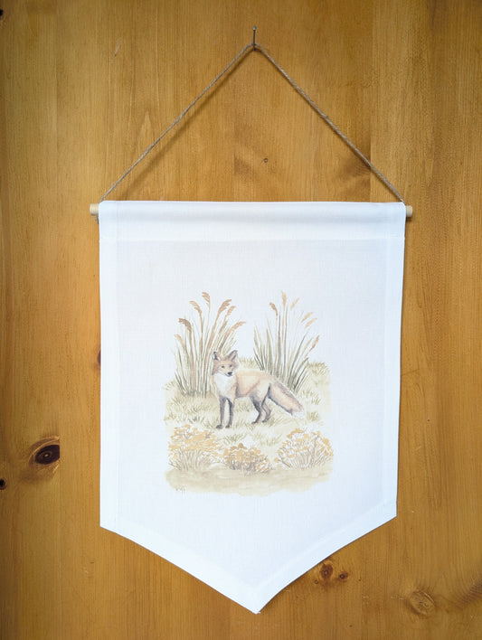 Red Fox with Pampas Grass and Rabbit Brush Cotton Banner