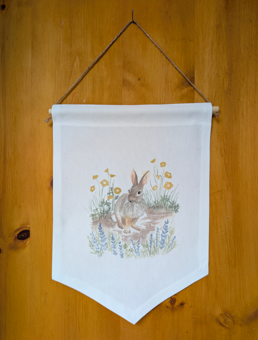 Rocky Mountain Cottontail Bunny Rabbit with Lavender and Buttercup Flowers